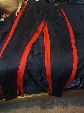 NINTH HALL Black Track Pants with Red Side Stripe SIZE SMALL